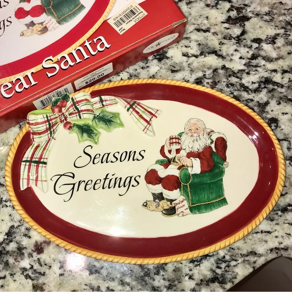 FITZ & FLOYD “Dear Santa” Sentiment Tray NIB